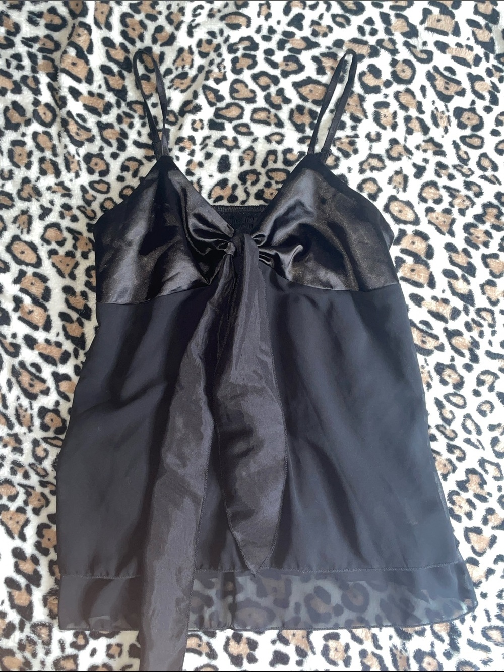♡ Black Satin-Trim Cami Baby-doll Top